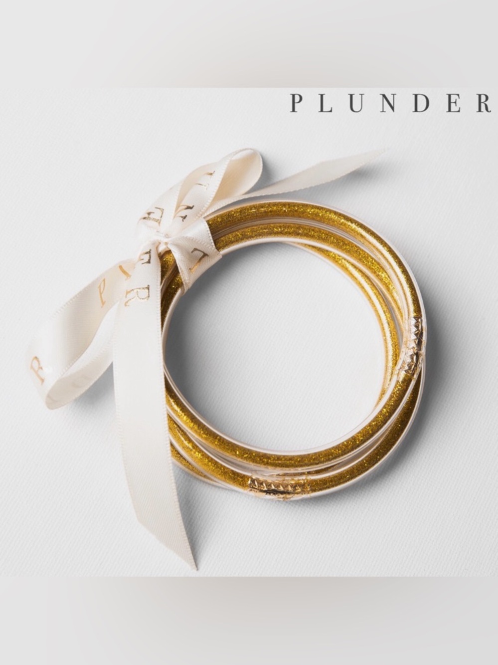 Plunder Oralia Tube Gold Bracelets Set of 3 Silicone Tubes New in Box + Pouch